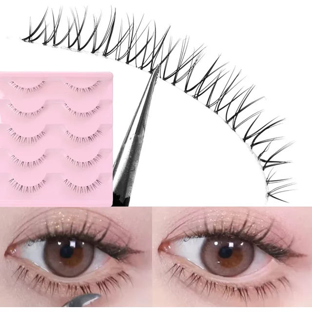 5 Pairs Lower Lashes Manga Clear Band Wispy Small Flame Under False Lashes Strip Natural Bottom Eyelashes Korean Makeup Tools