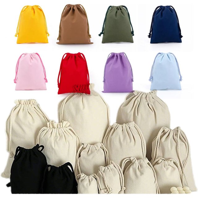 4 Sizes Drawstring Storage Bags 7x10cm to 25x32cm Pouches Cotton Organizer Pouch for Travel, Cosmetics, Jewelry & Small Items