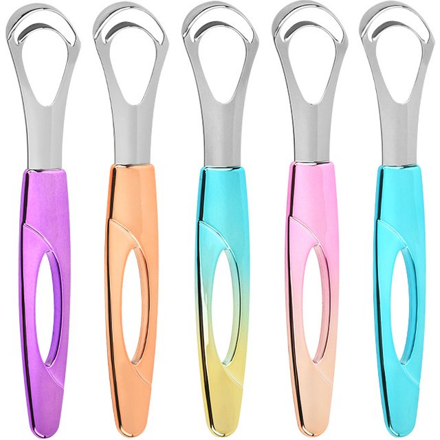 Stainless Steel Tongue Scraper Colorful Gradient Handle Double-Layer Tongue Cleaner Oral Care Tool Portable with Storage Case