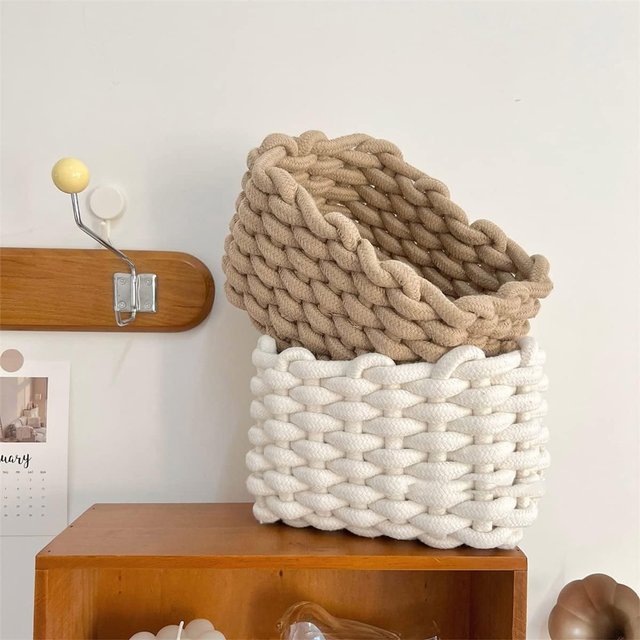 Handmade Cotton Rope Storage Basket, Fabric Desktop Cosmetics Storage Box, Miscellaneous Snacks, Toys Sorting Basket