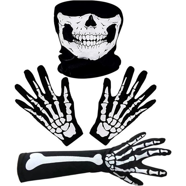 Gants de squelette blanc d'halloween et masque facial de crâne pour adultes, Costume d'horreur, fête