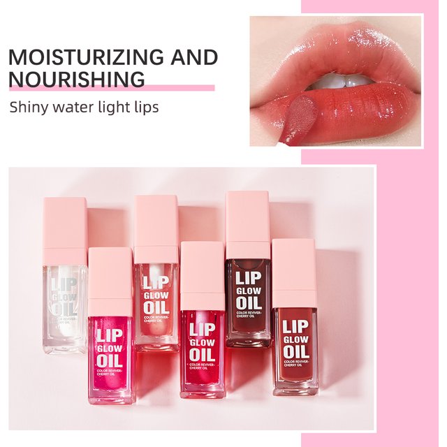 Crystal Lip Glow Oil Cherry Pink Lips Plumper Gloss Hydrating Plumping Lips Coat Tinted Lip Plumper Serum Lips Glow Oil Makeup