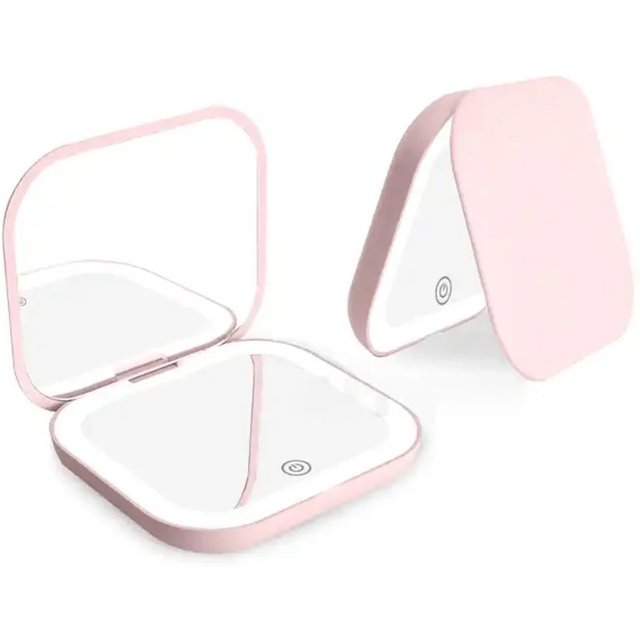 Compact Mirror with Lights, 1X/2X Magnification Portable Folding Handheld Small Pocket LED Travel Makeup Mirror for Gift, Purse