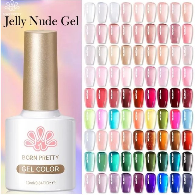 BORN PRETTY 10ml Jelly Nude Gel Nail Polish 50 Colors Semi Transparent Nail Art Nail Supplies Soak off UV LED Nails Gel Varnish