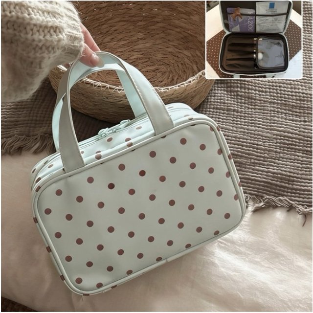 New Polka Dot Large Capacity 3-Layer Partition Women Handheld Makeup Bag Travel Toiletry Organizer for Skincare Cosmetic Brushes
