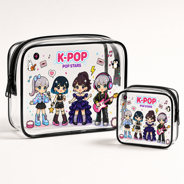 Clear Cosmetic Bag Cute Kpop Cartoon Transparent Storage Bag for Travel Toiletries Makeup Organizer Waterproof Zipper Pouch