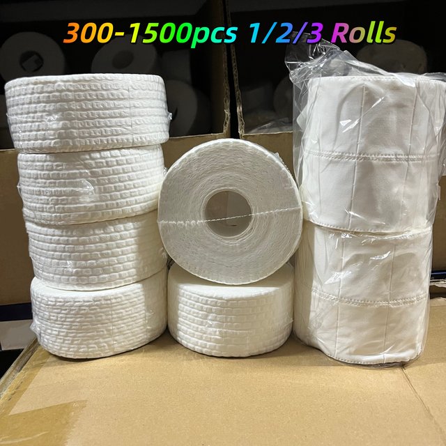 300-1500pcs 1/2/3 Rolls Disposable Nail Polish Remover Pads White Soft & Absorbent Nail Wipes for Nail Preparation & Nail Care *