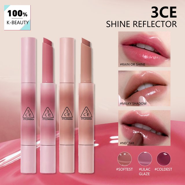 3CE Shine Reflector,Mirror Shine Texture,Moisturizing&Non-Drying,Juicy Color,Daily Office Makeup,Korean Cosmetic Makeup