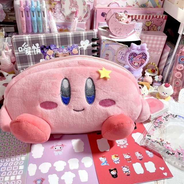 Anime Kirby Kawaii Pencil Case Cartoon Plush Pen Bag Box Large Capacity Cosmetic Bag Stationery Pouch School Supplies Gift