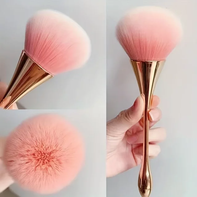 Rose Golden Fan Makeup Brush, Cosmetic Brush for Loose Powder, Highlighting Brush for Blush - Soft Hair Makeup Fixing