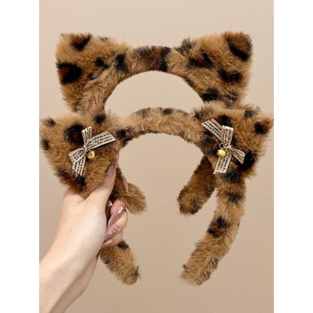 Cute Cat Ears Hairband Women Girl Cosplay Leopard Hair Hoop Winter Soft Wool Headband Party Hair Bands Face Wash Makeup Headwear