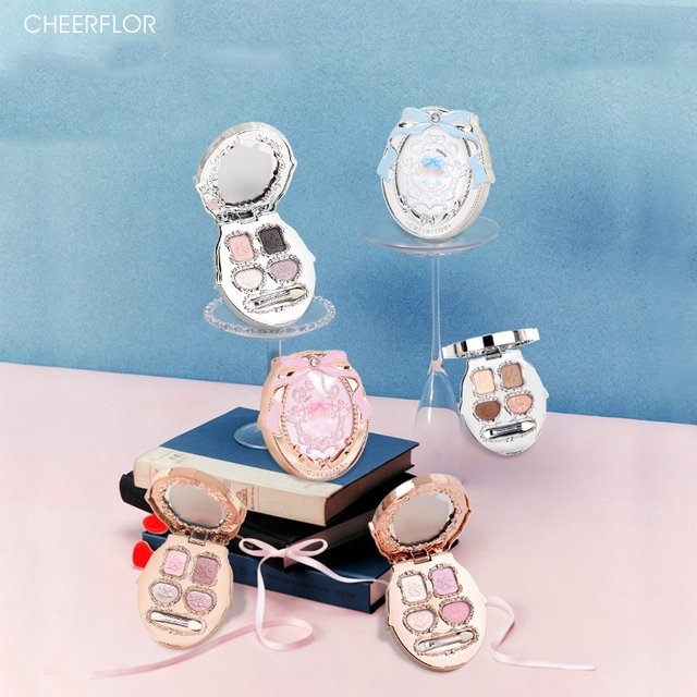 CHEERFLOR 4-Color Eyeshadow Palette Matte Base,Shimmer Highlight & Soft Glitter,Under-Eye Brightening & Contour,All-in-One