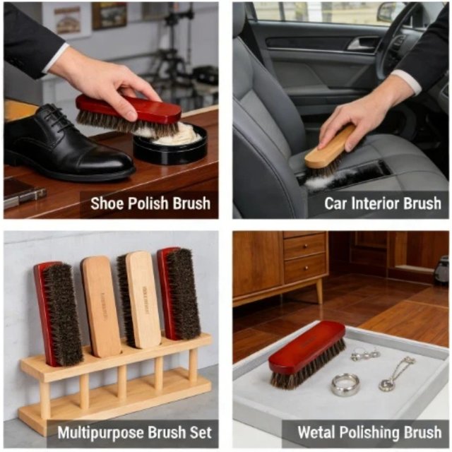 Multi Purpose Horsehair Brush Large Size Shoe Polish Brush Leather Cleaning Polishing Brush for Shoes Furniture Car Care