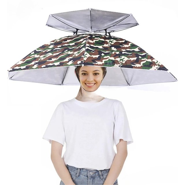 Rain Umbrella Hat Foldable Sun Shade Waterproof Fishing Headwear Cap Beach Head Hats Double-Layer UV Protection Sunscreen