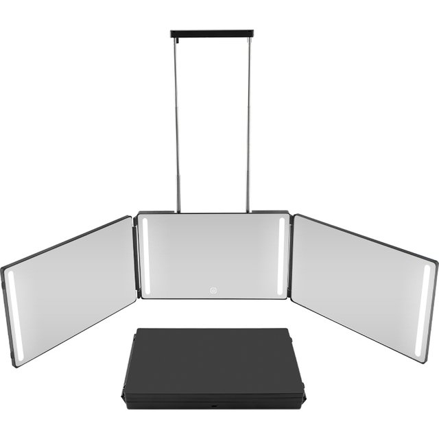 Trifold Haircut Mirror with Adjustable Hook Travel Portable LED Folding Makeup Mirror for Hair Self Cutting Shaving Hair Styling