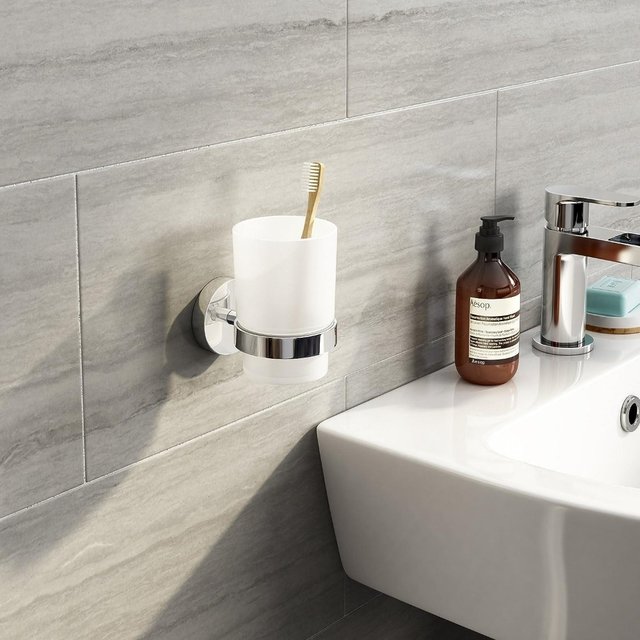 1set Wall Mount Cup Holder Durable Drilling Dispenser Modern Bathroom Organizer Toothbrush Holder Accessory Bathroom Cup Holder