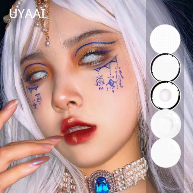 UYAAI 2Pcs/1Pair White Contact Lenses For Pupils Eyes Halloween Anime Cosplay Lenses Eye Contacts Makeup White Lens Cosplay Lens