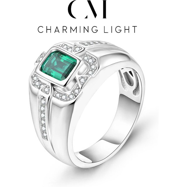 Bague émeraude verte originale pour hommes, charmante, coupe faciale, pierres précieuses, argent Sterling 925, bijoux quotidiens, cadeaux d'anniversaire