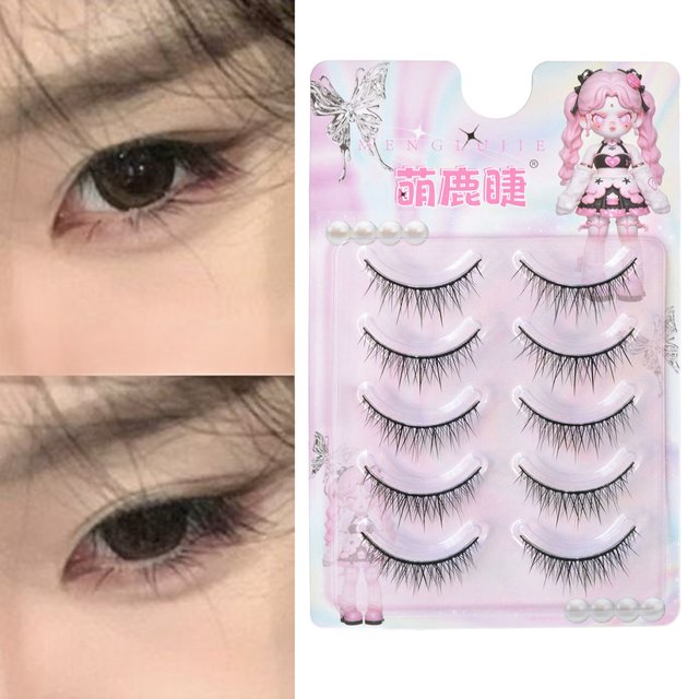 5 Pair Korean Style Baby Straight Lashes Hard Band False Eyelashes Natural Fish Tail Design Fo Cosplay Daily Makeup