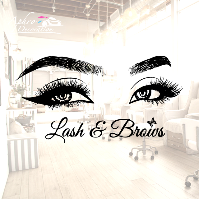 Eyelashes Brows Vinyl Sticker Beauty Salon Wall Decal, Personalized Text, Eyebrows Eye Quote, Make Up, Custom Sticker