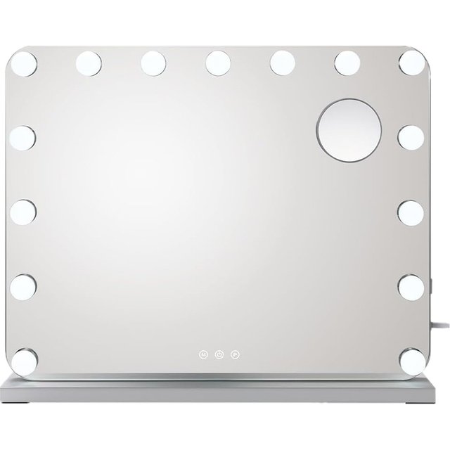 Hollywood Mirror 58x46 cm,Make-up Mirror with Lighting,Decorative Wall Mirror,Table Mirror,Bathroom mirror,15 LEDs,USB