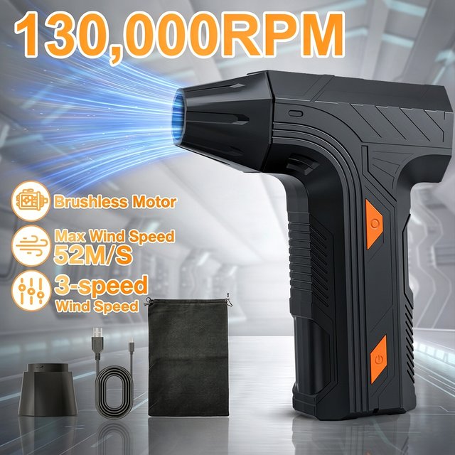 130,000 RPM Blower Car Vacuum Cleaner Powerful Turbo Fan Violent Jet Fan Cleaning Blowing Tools Auto Dust Collector Portable Air Duster Hair Dryer