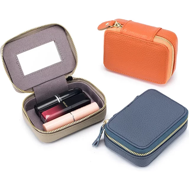 Small Makeup Bag Outdoor Coin Earphone Storage Pouch Leather Lipstick Lip Case Women Travel Cosmetic Organizer Purse with Mirror