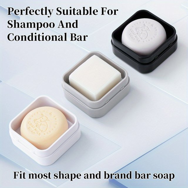 Leak Proof Travel Soap Dish - Portable Square Soap Box with Lid - Waterproof Soap Holder for Shampoo Bar & Bathroom