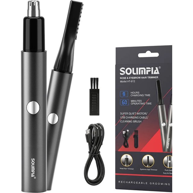 Solimpia Men's Electric Nose Hair Trimmer USB Charging Ear Nose Eyebrow Trimmer Sideburn Shaver 2-in-1 Set