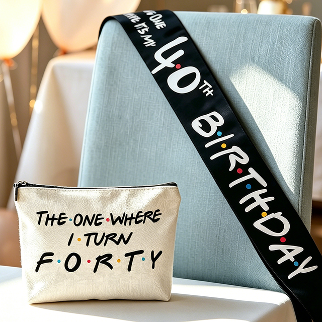 Funny 40th Birthday Gift for women Makeup Bag and Sash Set 40 Year Old Supplies for Friends Sister Mom Aunt Wife Turn Forty