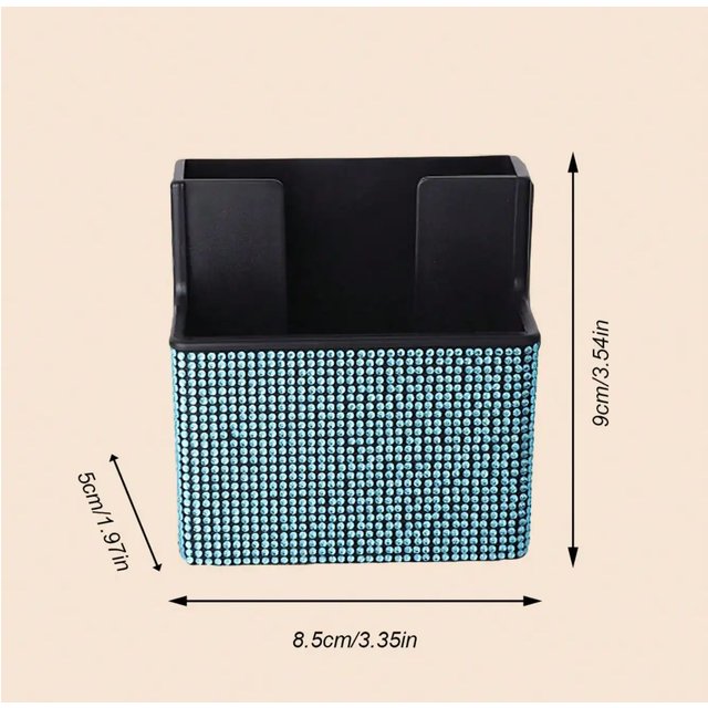 Bling Car Dashboard Organizer – Rhinestone Adhesive Storage Box, Non-Slip Liner, Universal Fit for All Vehicles