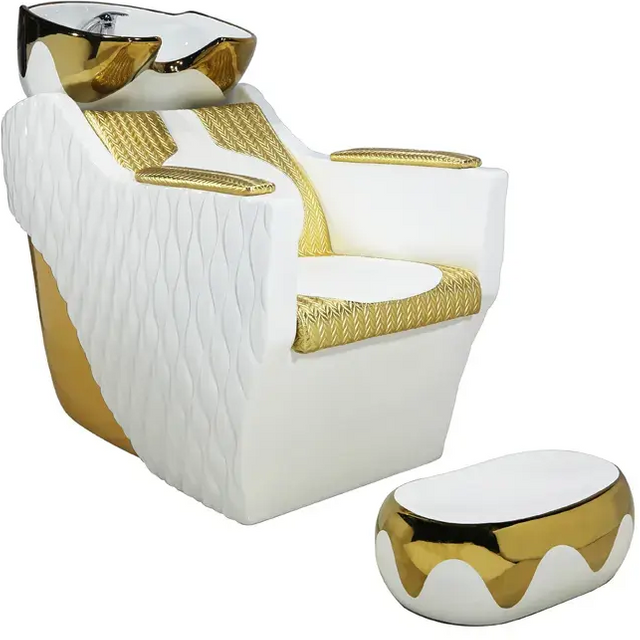 White & Gold High Quality Hot Sale Shampoo Bed Sink Backwash Unit Hair Washing Hairdressing Bowl and Salon Shampoo Chair