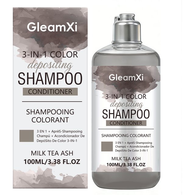 Gleamxi 3 in 1 Milk Tea Ash Color Depositing Shampoo Conditioner Temporary Hair Color Toning Semi Permanent Hair Dye Shampoo