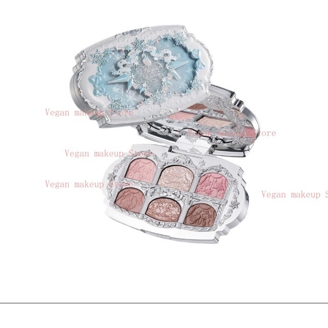 Flower Knows Snow Ballet 6 Colors Satin Eye Shadow Palette Velvet Matte & Pearl Shimmer in One,Blendable Fairytale-Easy Formula