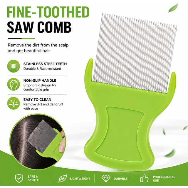 Stainless Steel Kids Lice Comb Wash Hair Brush Extra Fine Teeth for Lice and Nits Removal, Anti Headlice Nit Free Hair Tool