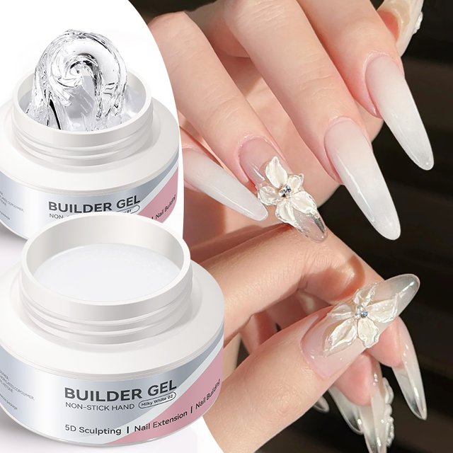 BORN PRETTY 60g Clear Milky White No-Sticky Quick Extension Gel Nail Polish 3D Shaping Carving Flower Acrylic Gel