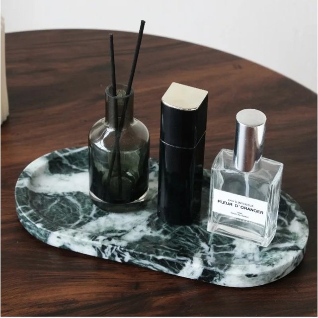 Natural Travertine Marble Oval Tray, Jewelry & Perfume Organizer for Vanity, Hotel Home Decor Artistic Display Plate