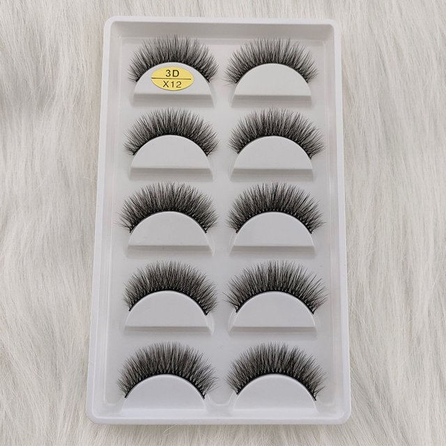 3D Mink False Eyelashes 5 Pairs Fluffy Volume Wispy Lashes Natural Looking Strip Clusters for Party Daily Natural Nude Makeup