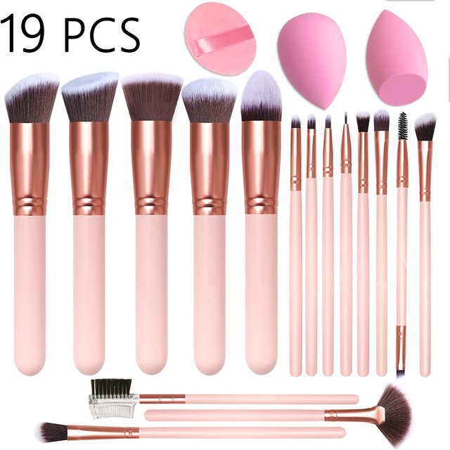 19 PCS Makeup Brush Set, Include Makeup Sponge, Premium Synthetic Foundation Powder Concealers Eyeshadow Blush