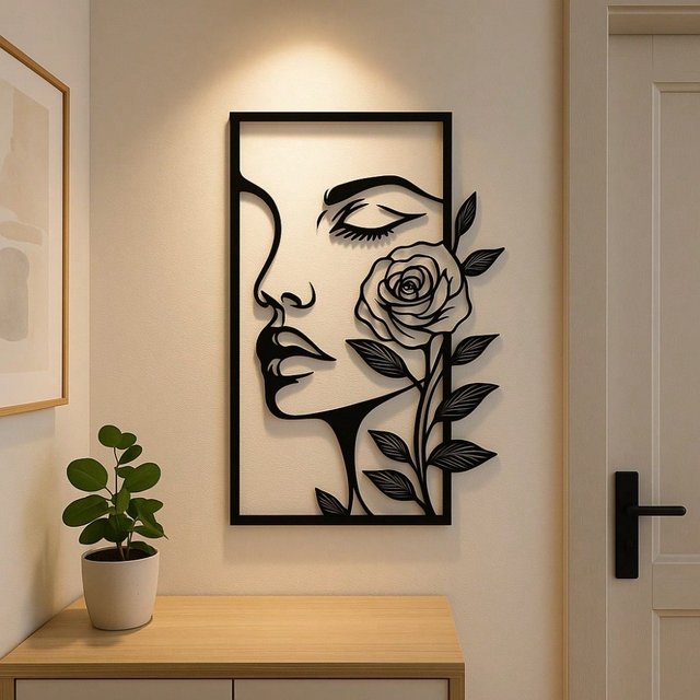 Women's Metal Wall Decor with Floral Patterns, Modern Home Decor, Aesthetic Gift, Facial Contouring, Bedroom Decoration