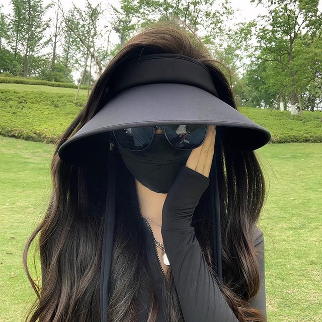 Women's 2024 New Large brimmed Sunscreen Hat Summer Sunscreen Hat Women's Empty Top Sunscreen Hat Double sided Ice Silk