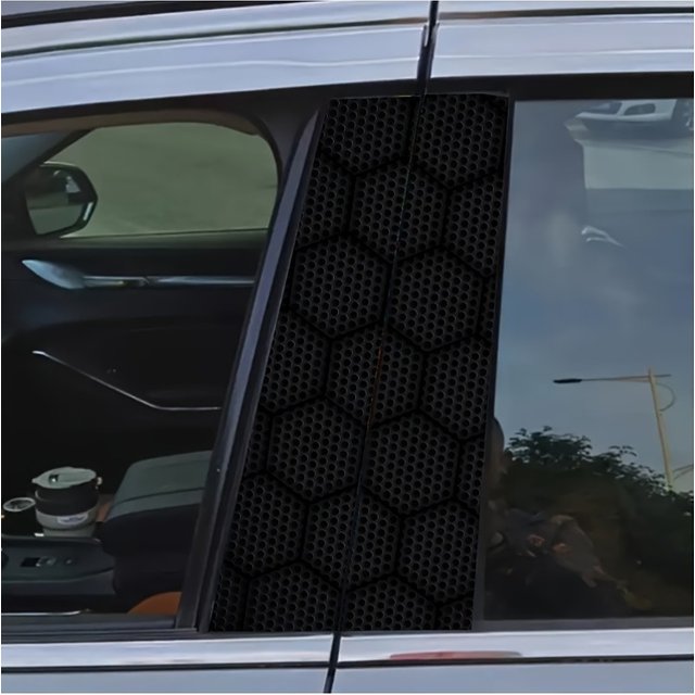 2-Piece waterproof sunscreen car B-pillar sticker durable vinyl 2D black perforated honeycomb pattern