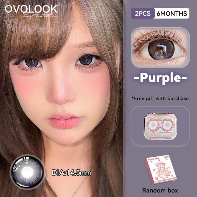 OVOLOOK-Purple Colored Contact Lenses 6 Months 2Pcs 14.5mm Big Eye Gray Brown Black Blue Natural Soft Cosmetic Eye Contacts