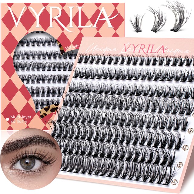 VYRILA Cluster Lashes Fluffy Soft And Easy String False Eyelashes 0.1mm Ultra-thin Band Natural Eyelash Extension Bundle Makeup