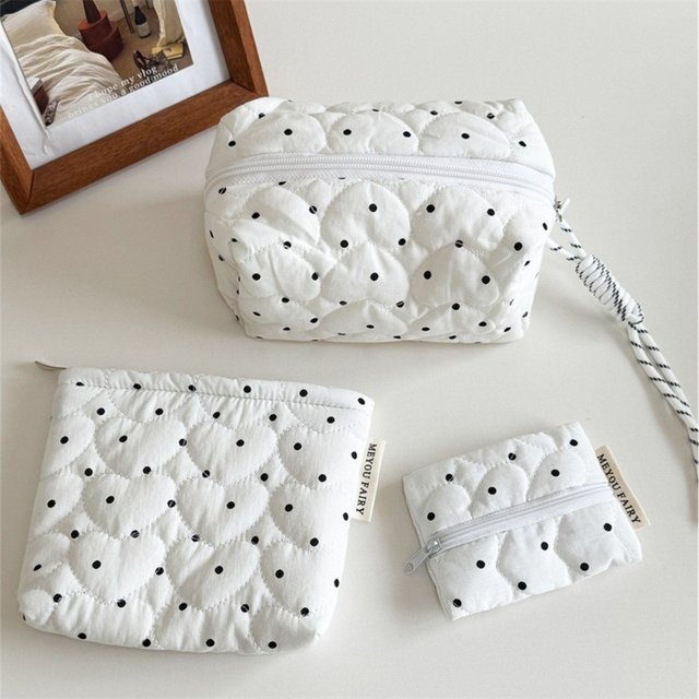 Fashion Quilted Polka Dot Makeup Bag Large Capacity Portable Cosmetic Pouch Ultralight Small Coin Bag