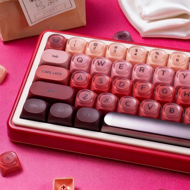 132 Keys Lipstick Double Shot PBT Keycaps Custom Semi Transparent PC Key Caps HOA Profile for MX Switches Mechanical Keyboard