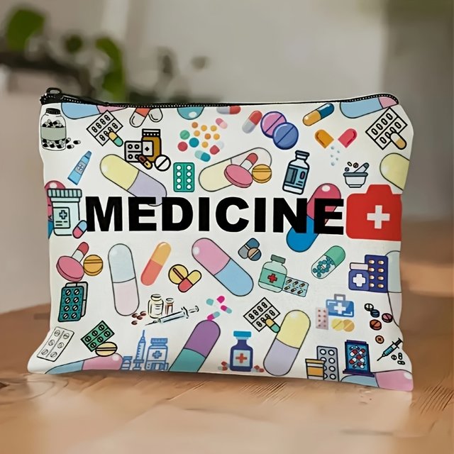 1pc Medicine Themed Makeup Bag, Foldable Cosmetic Case for Healthcare Professionals, Travel Toiletry Organizer with Zipper