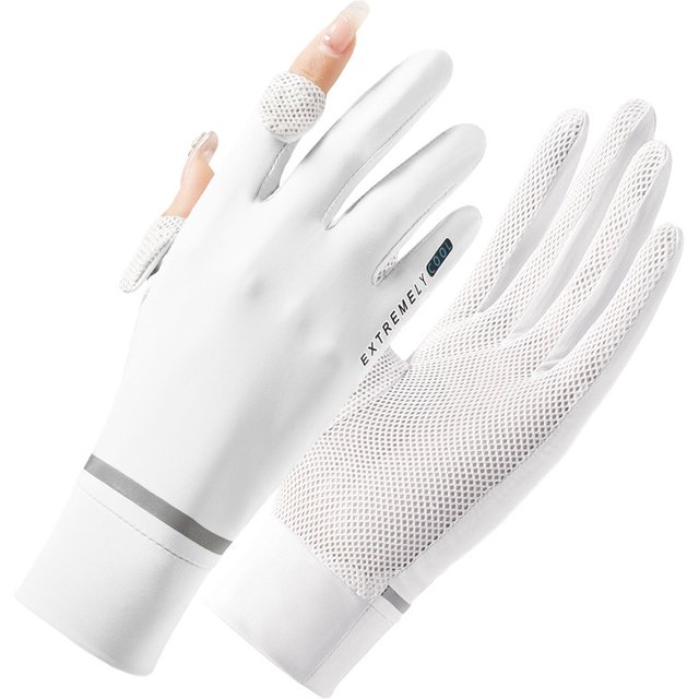 Summer Ice Silk Gloves Sunscreen Women Cool Two-Finger Cycling Slender Driving Thin Breathable Cool Outdoor Touch Screen Gloves