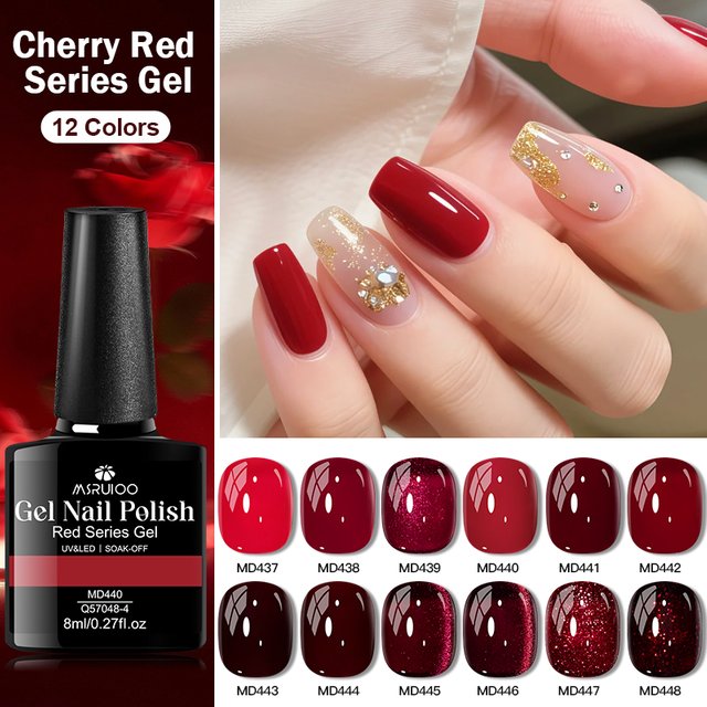 MSRUIOO 8ml Cat Eye Gel Nail Polish in Cherry Wine Red Magnetic Gel Polish with Shimmer Red Cat Eye Design Long Lasting Shine