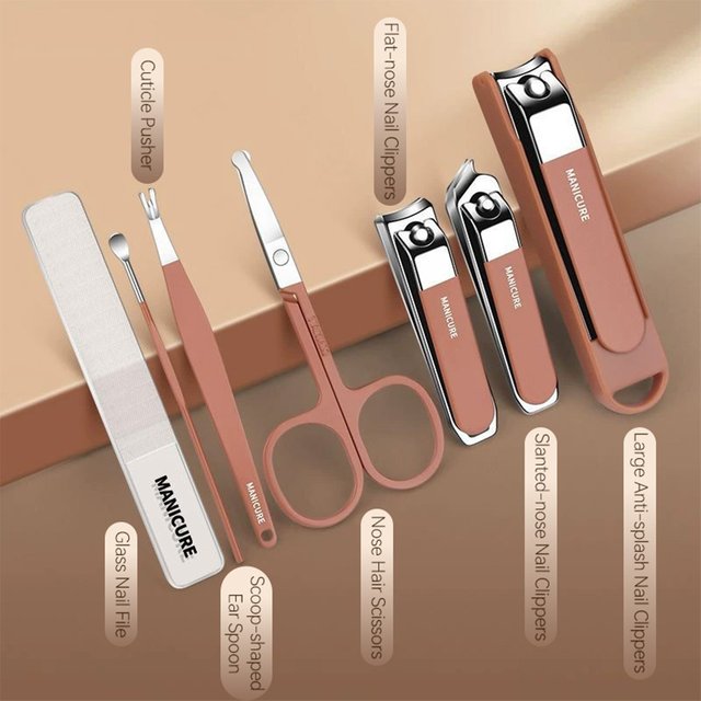 8 Sets Professional Manicure Nail Care Kit Anti Splash Nail Clipper Hand In Hand Design with Manicure Clippers Protection Tools